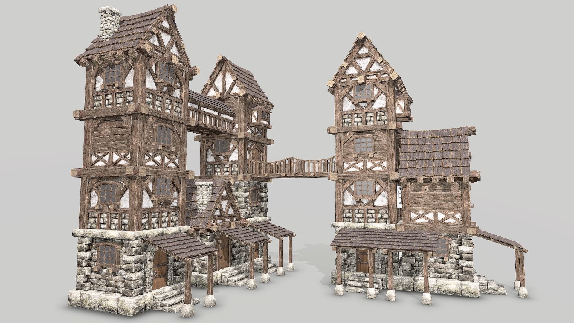Modular Medieval House Low-poly 3D model_23