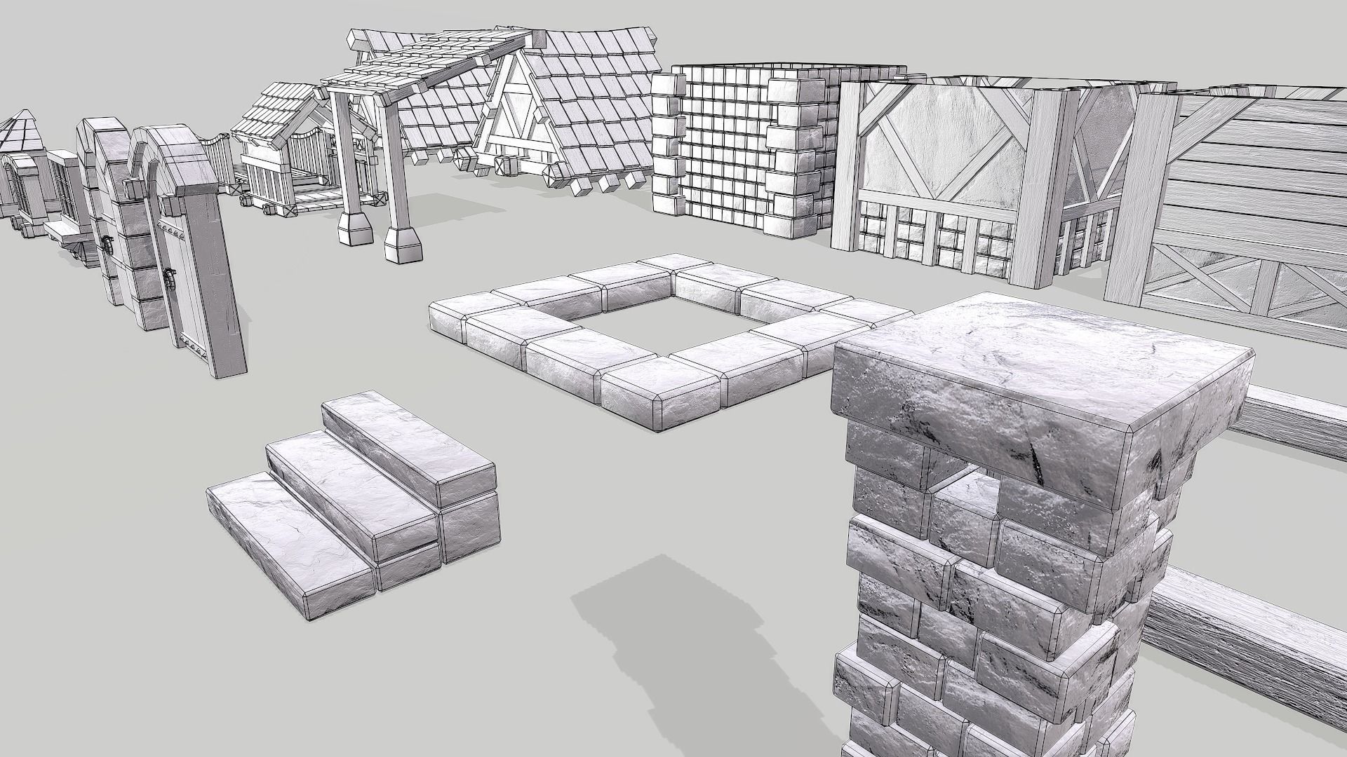 Modular Medieval House Low-poly 3D model_47