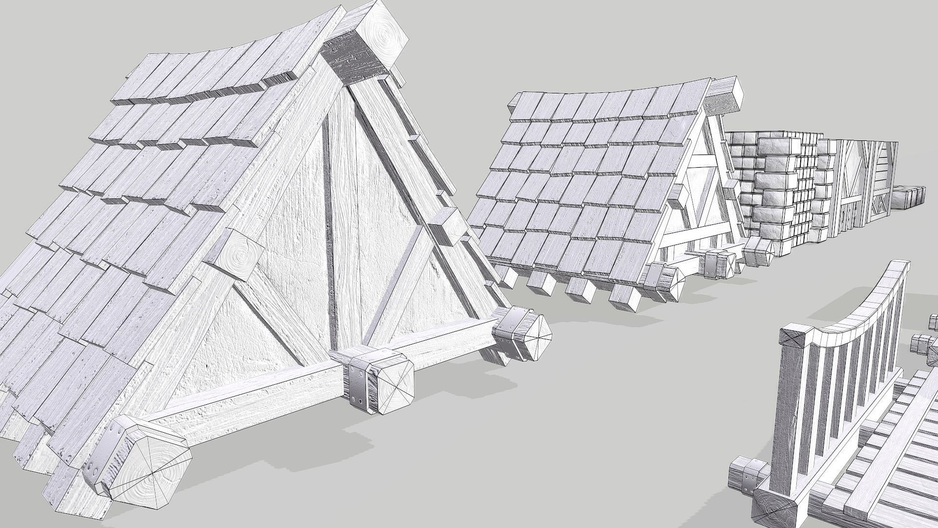 Modular Medieval House Low-poly 3D model_49