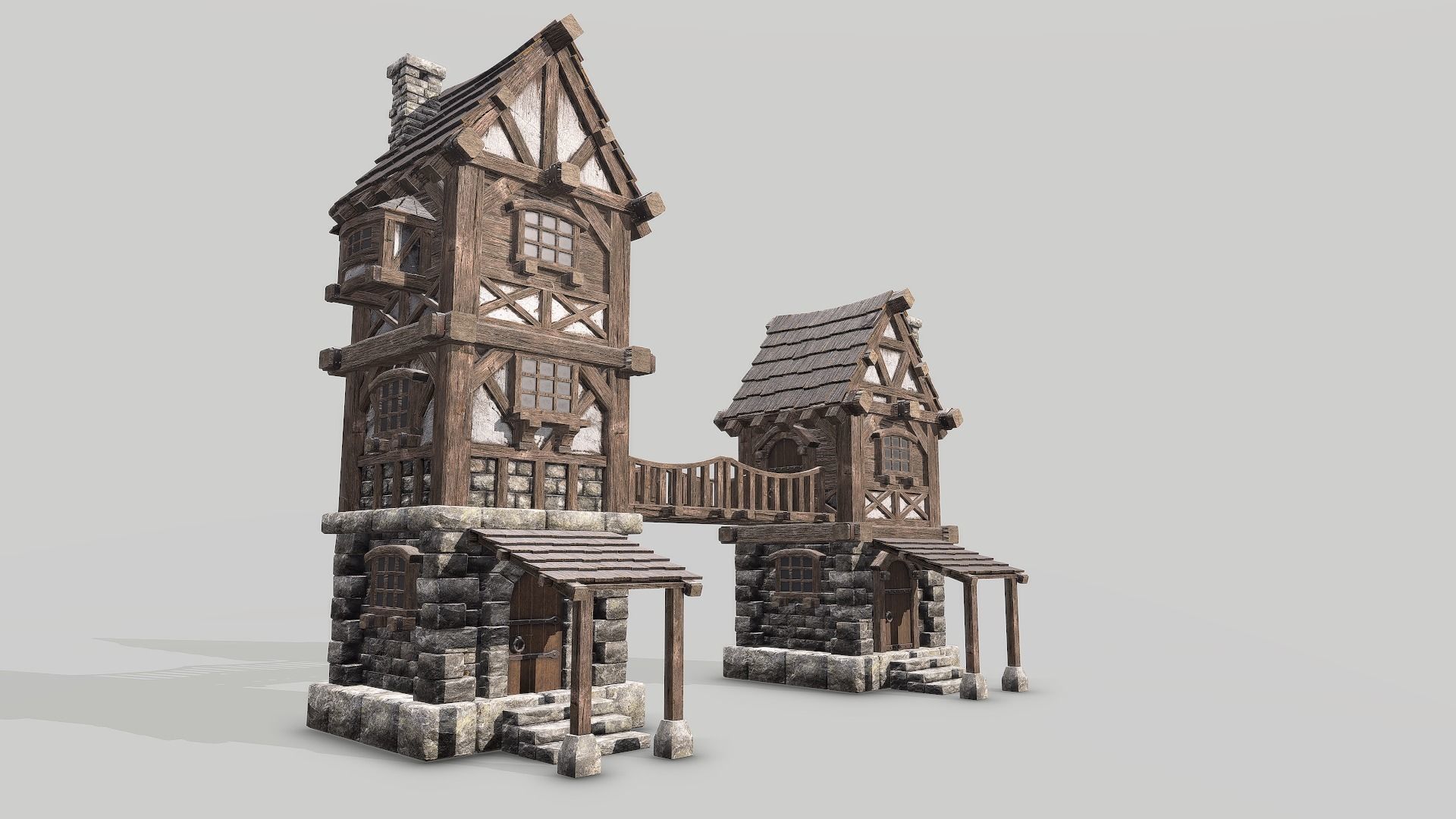 Modular Medieval House Low-poly 3D model_13