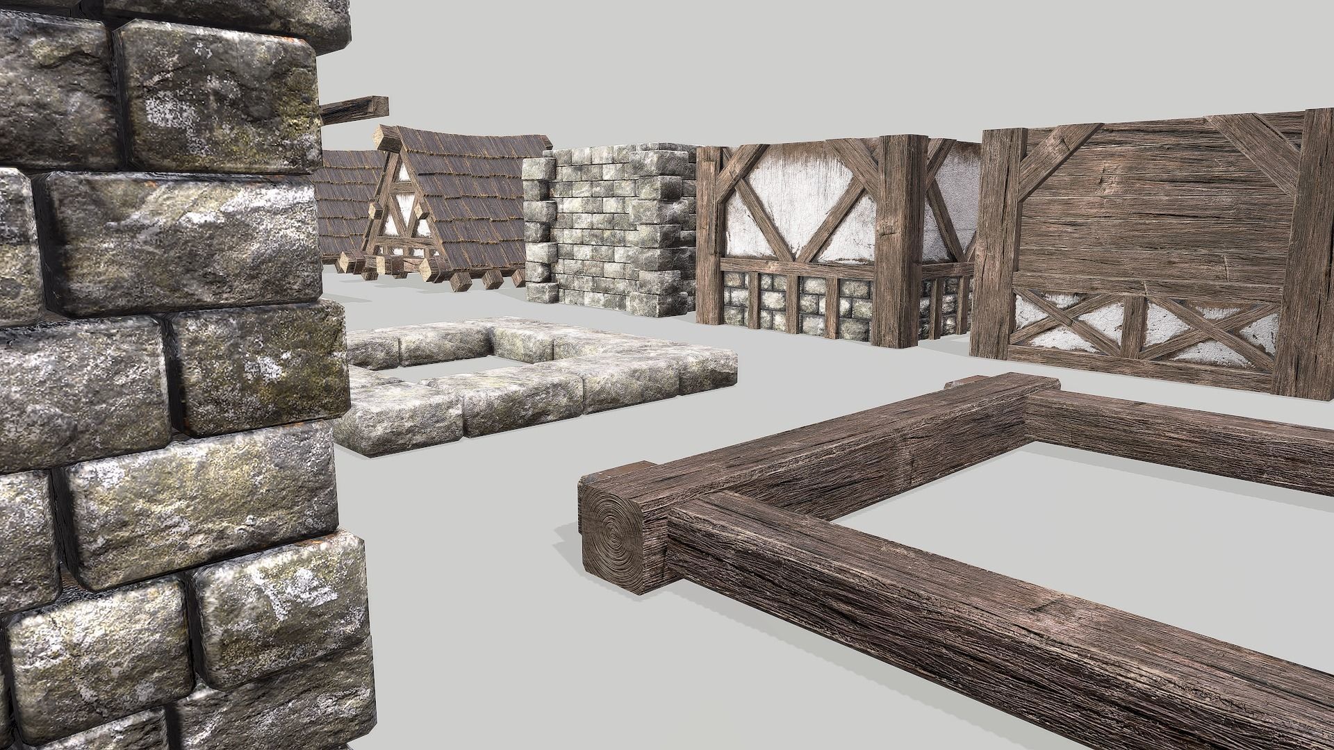 Modular Medieval House Low-poly 3D model_12