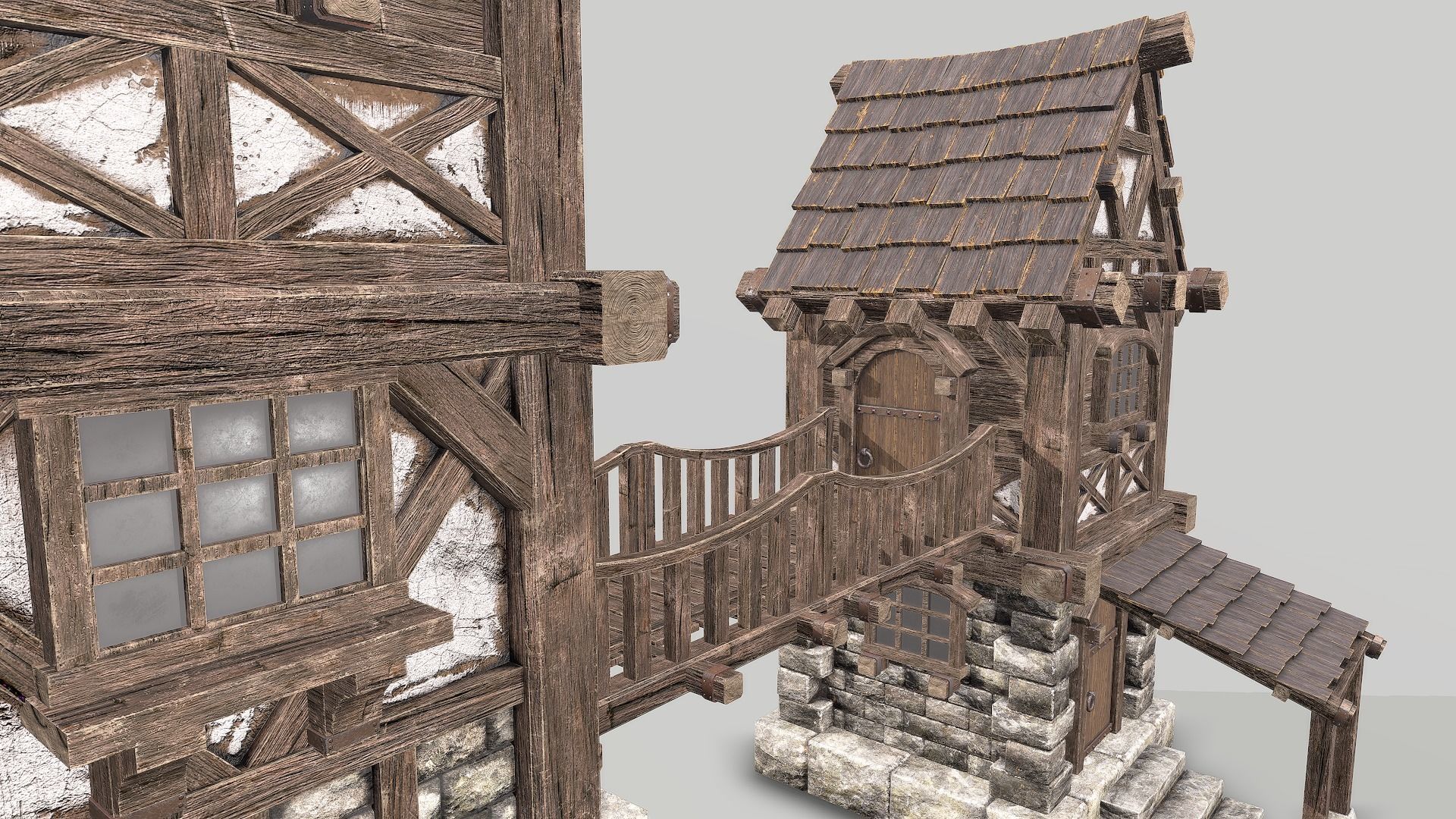 Modular Medieval House Low-poly 3D model_14
