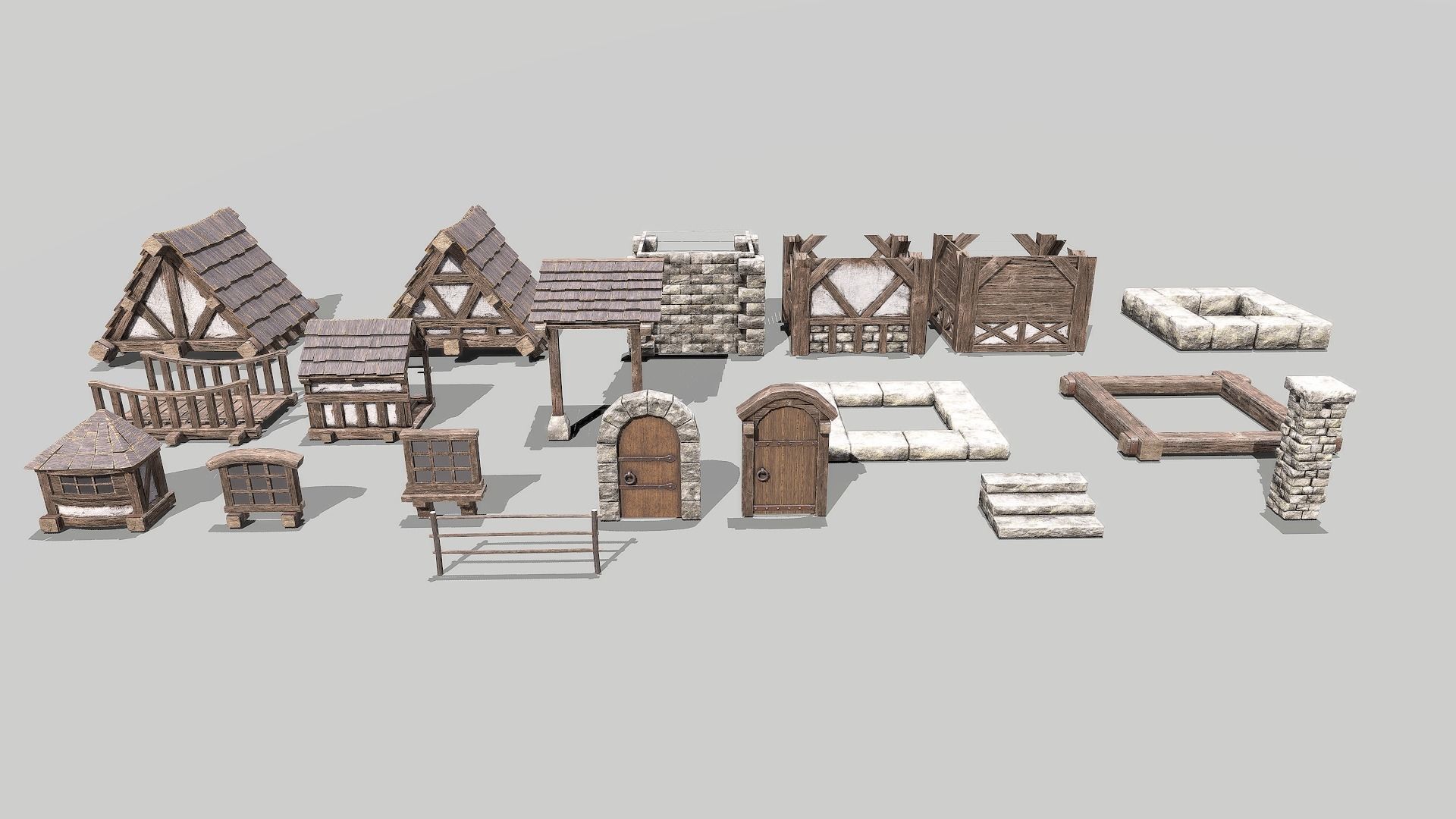 Modular Medieval House Low-poly 3D model_5