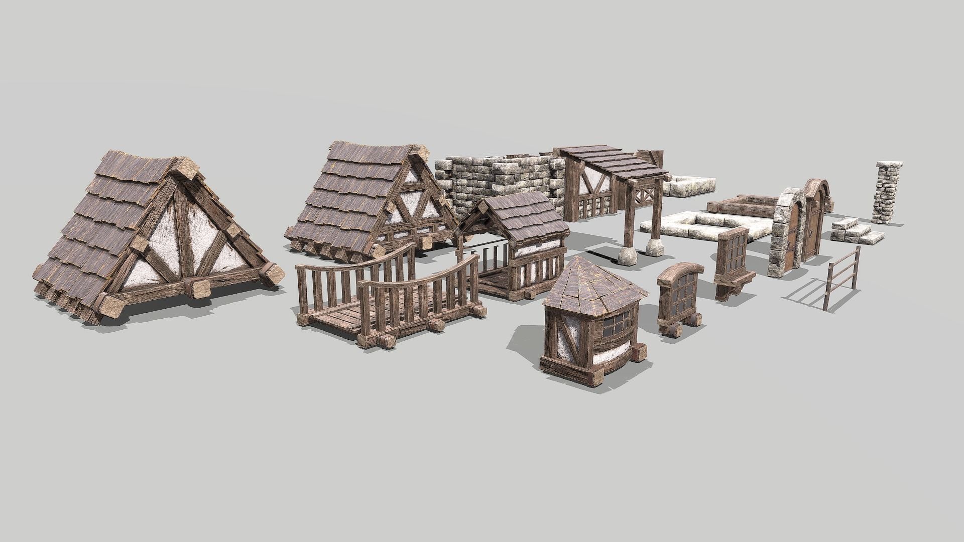 Modular Medieval House Low-poly 3D model_6