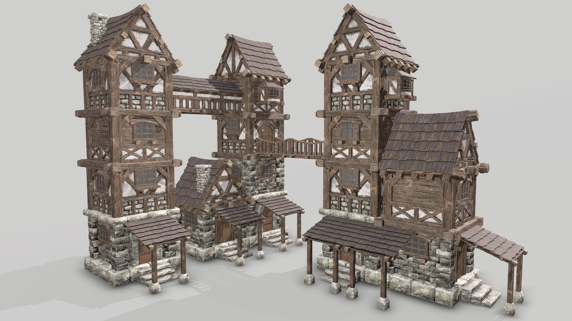 Modular Medieval House Low-poly 3D model_22
