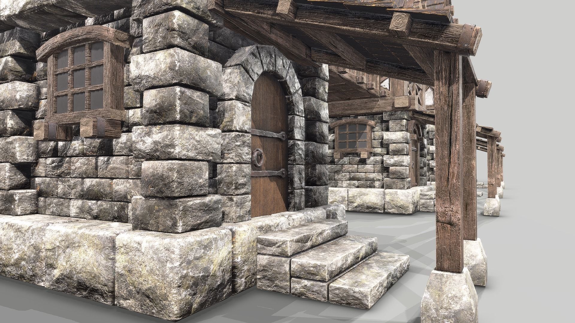 Modular Medieval House Low-poly 3D model_17