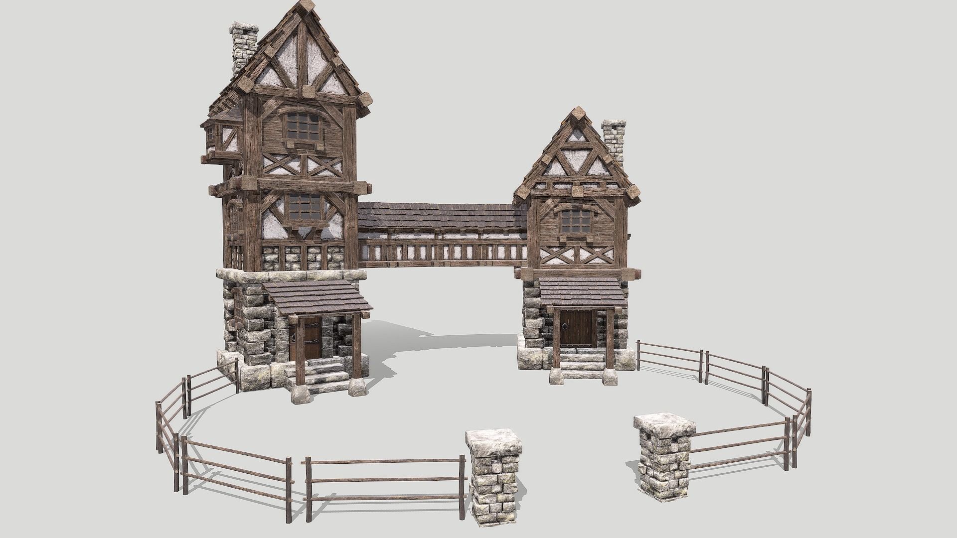 Modular Medieval House Low-poly 3D model_18