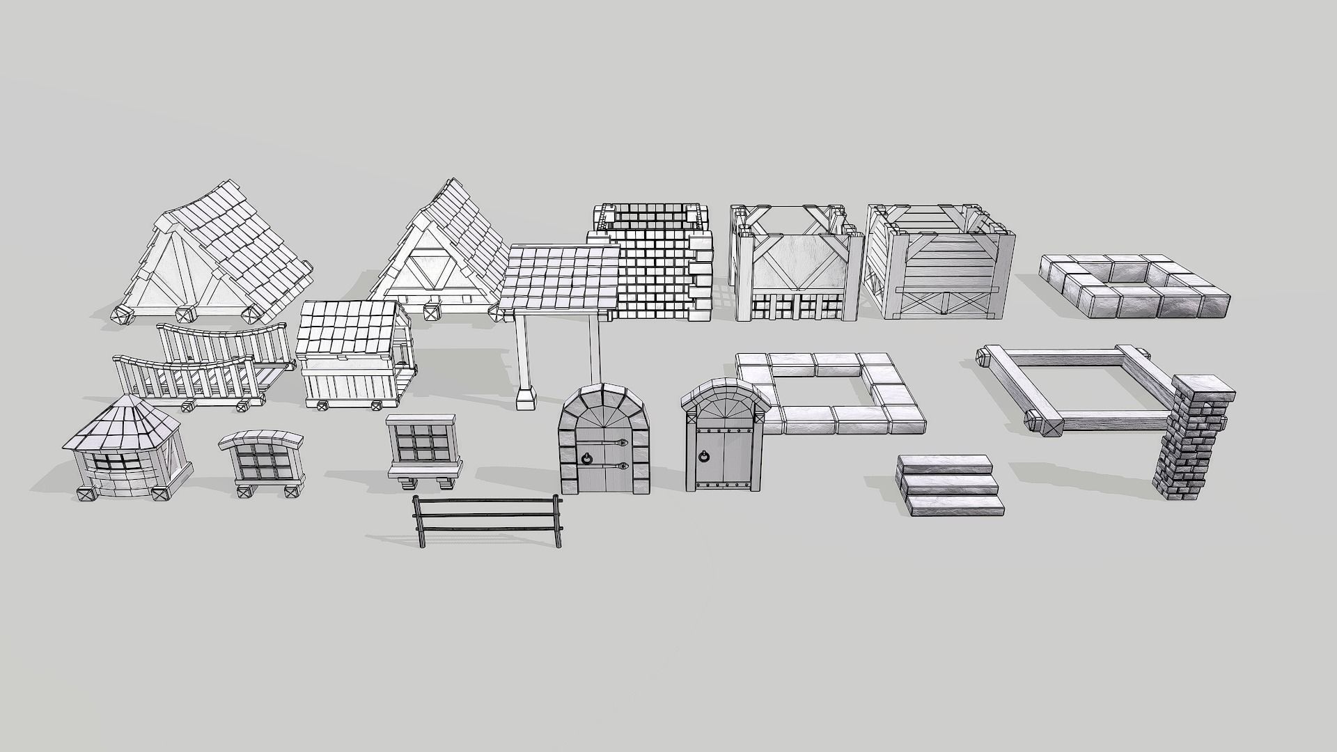 Modular Medieval House Low-poly 3D model_46