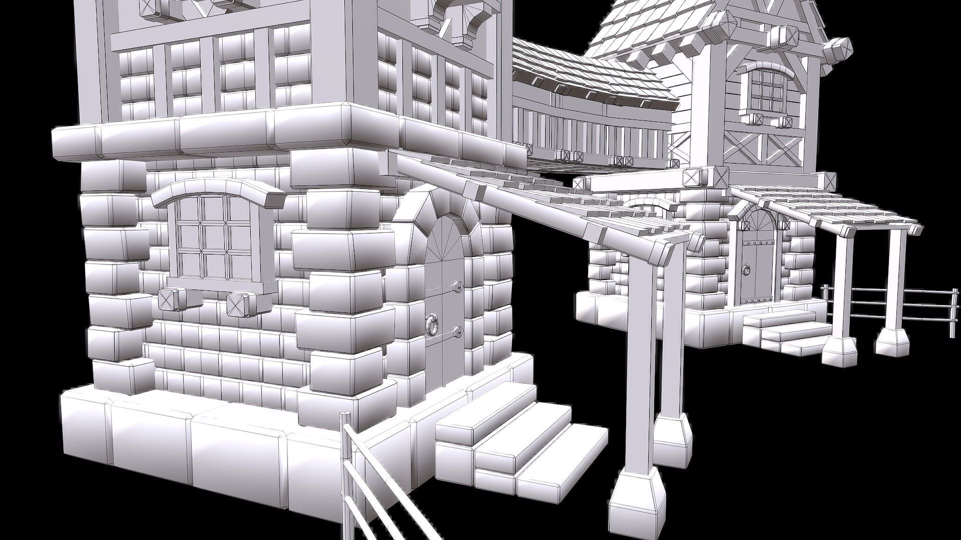 Modular Medieval House Low-poly 3D model_58