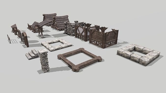 Modular Medieval House Low-poly 3D model 5