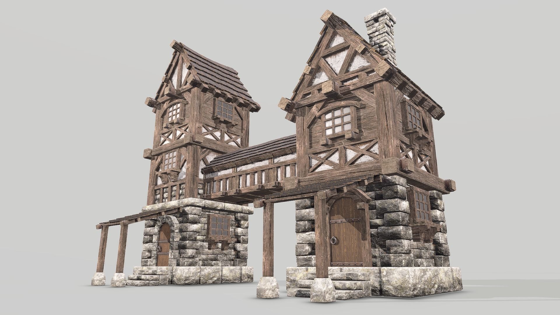 Modular Medieval House Low-poly 3D model_16