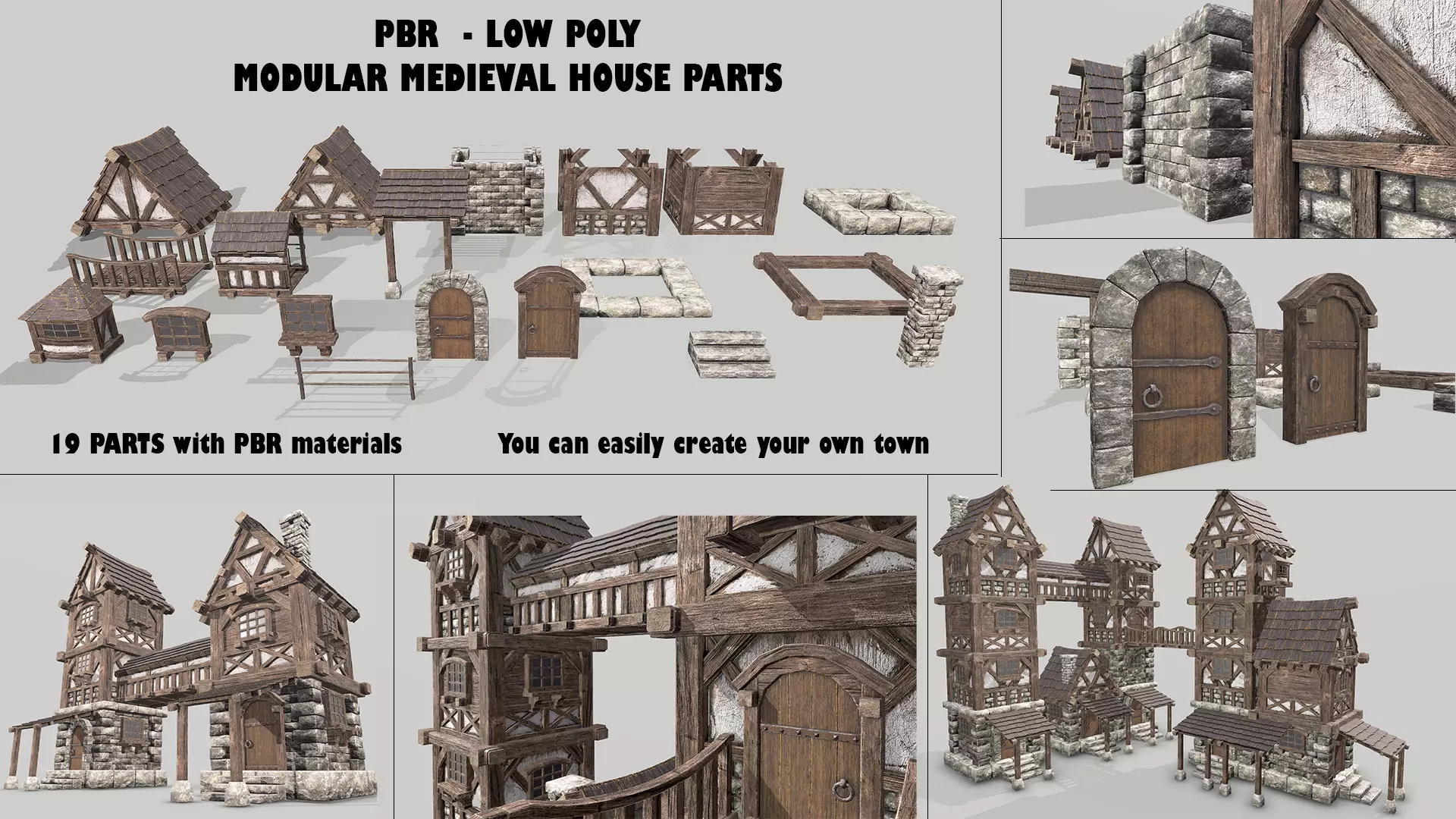 Modular Medieval House Low-poly 3D model_0