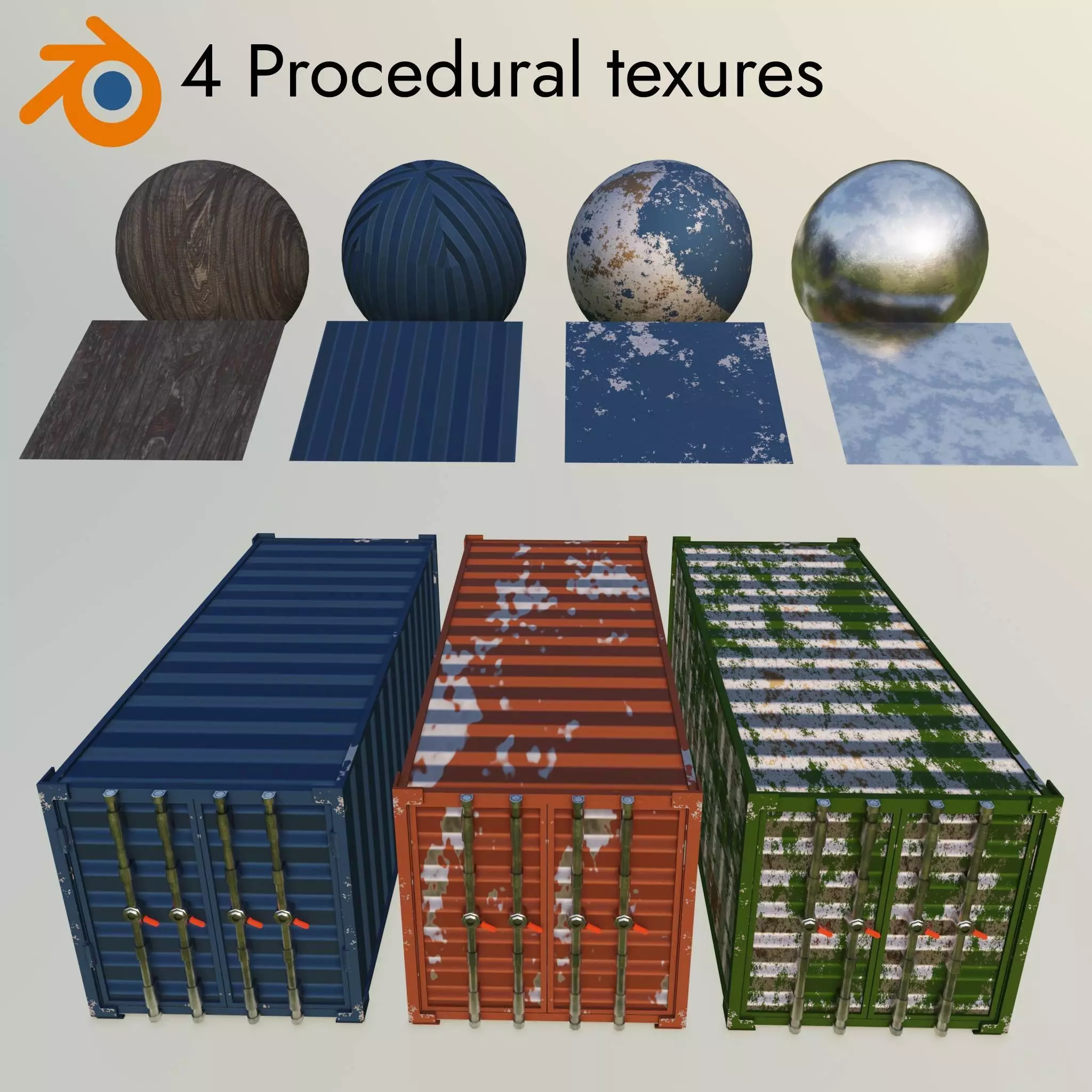 Low Poly Shipping Container - 4 procedural textures Low-poly 3D model_0
