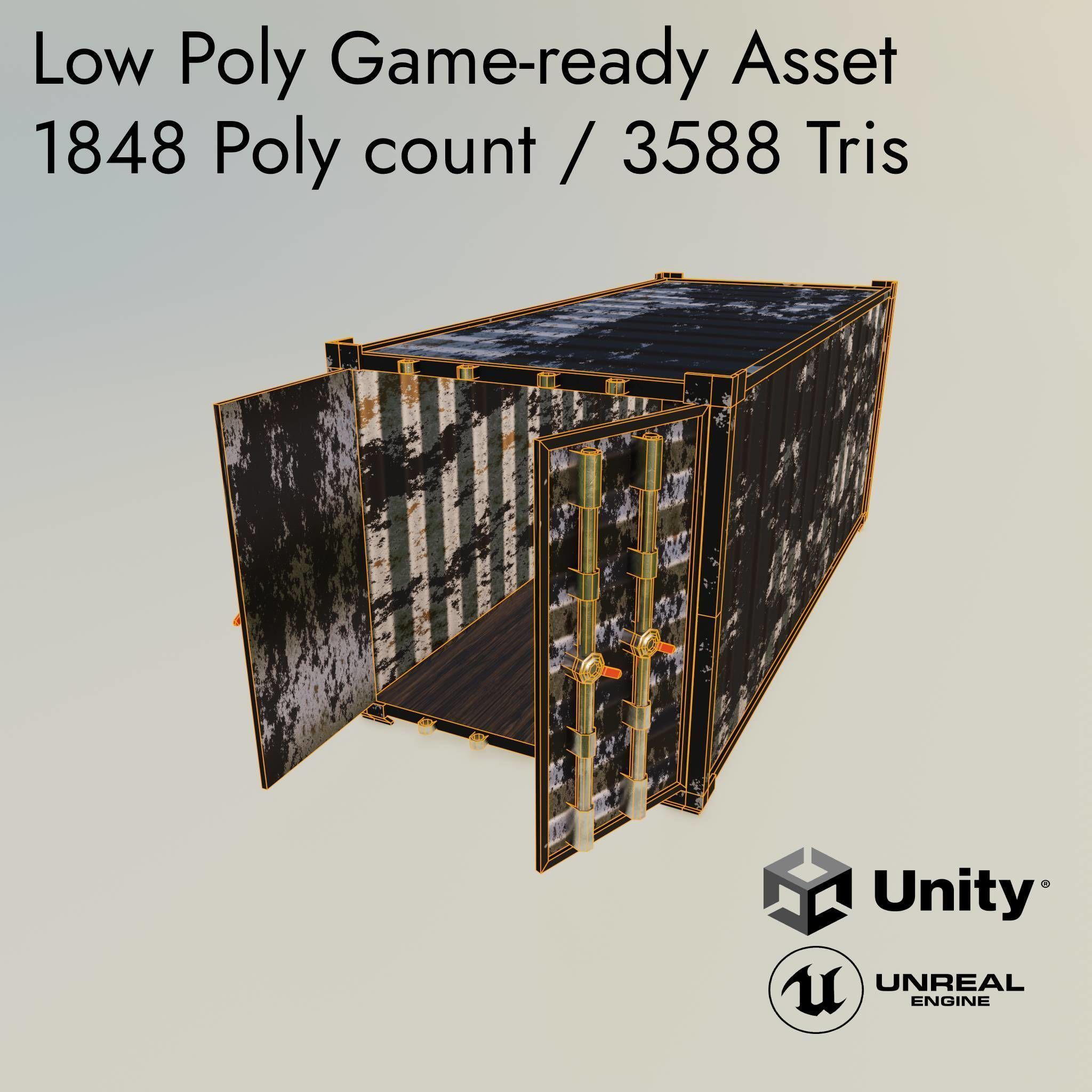 Low Poly Shipping Container - 4 procedural textures Low-poly 3D model_5