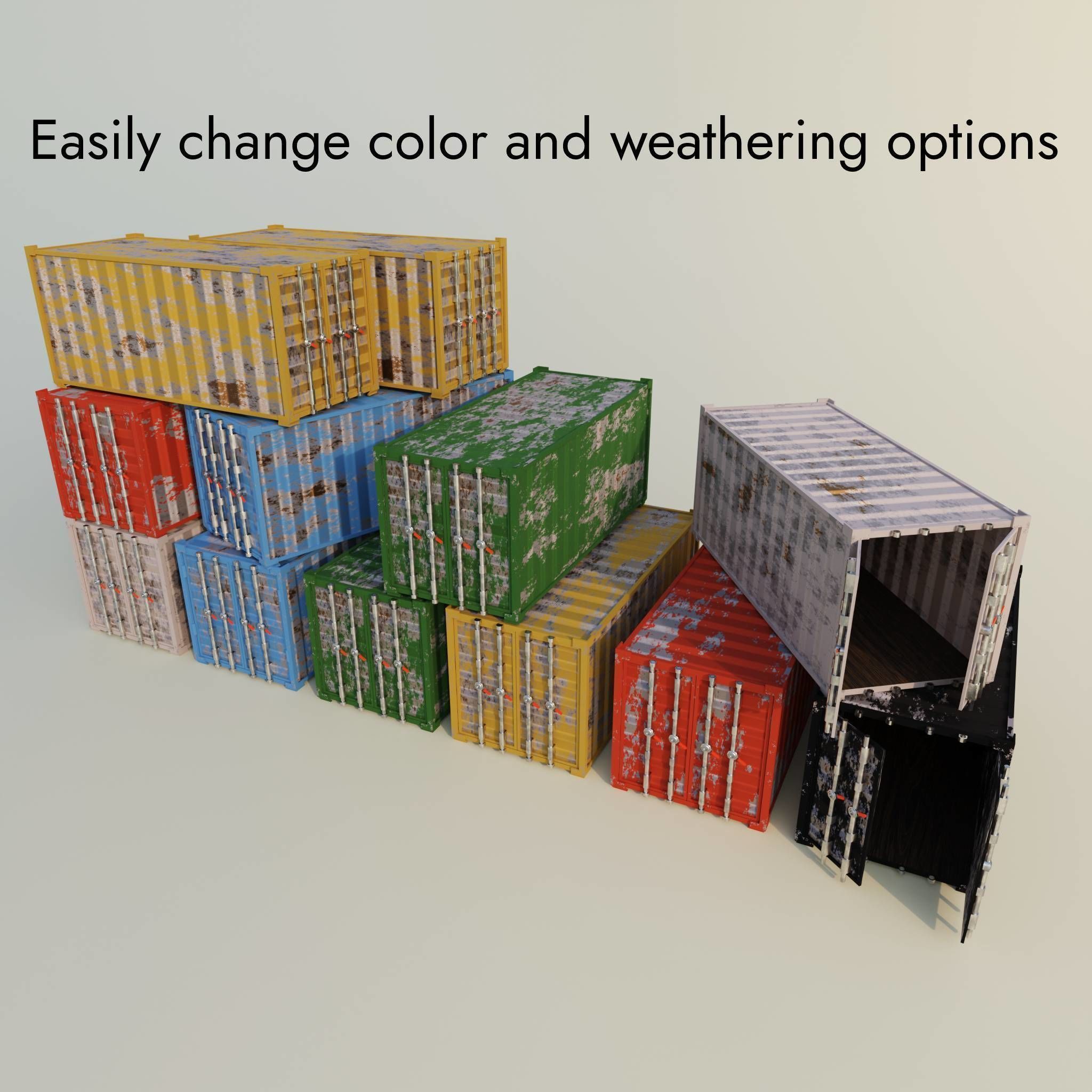 Low Poly Shipping Container - 4 procedural textures Low-poly 3D model_2