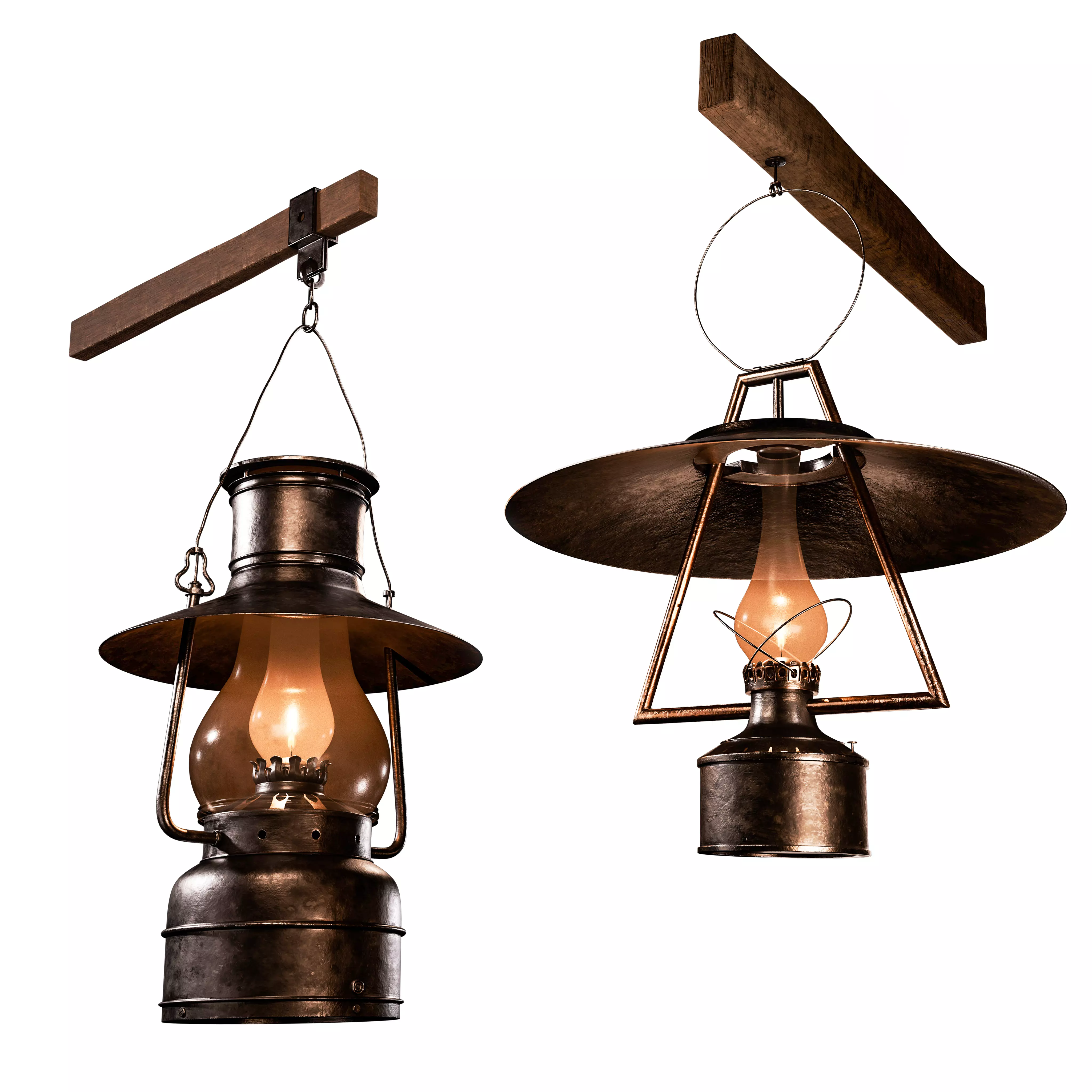 Oil Lanterns Vintage Set - 3D Models Low-poly 3D model