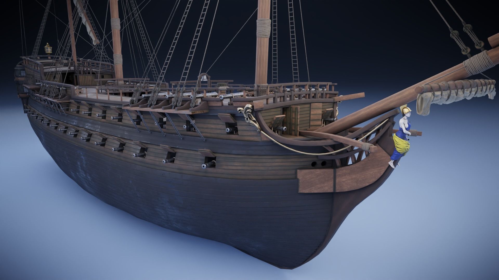 Seventy-four gun ship Low-poly 3D model_18