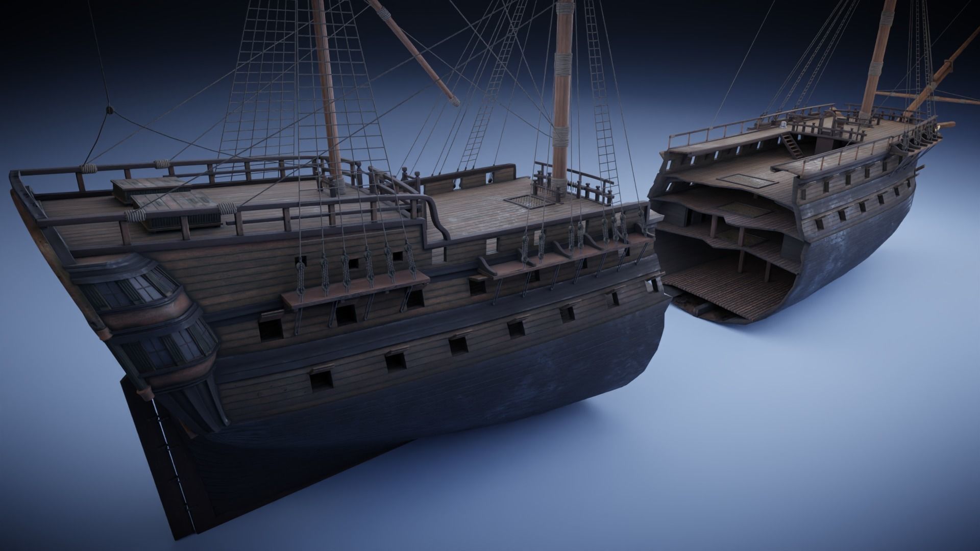 Seventy-four gun ship Low-poly 3D model_26