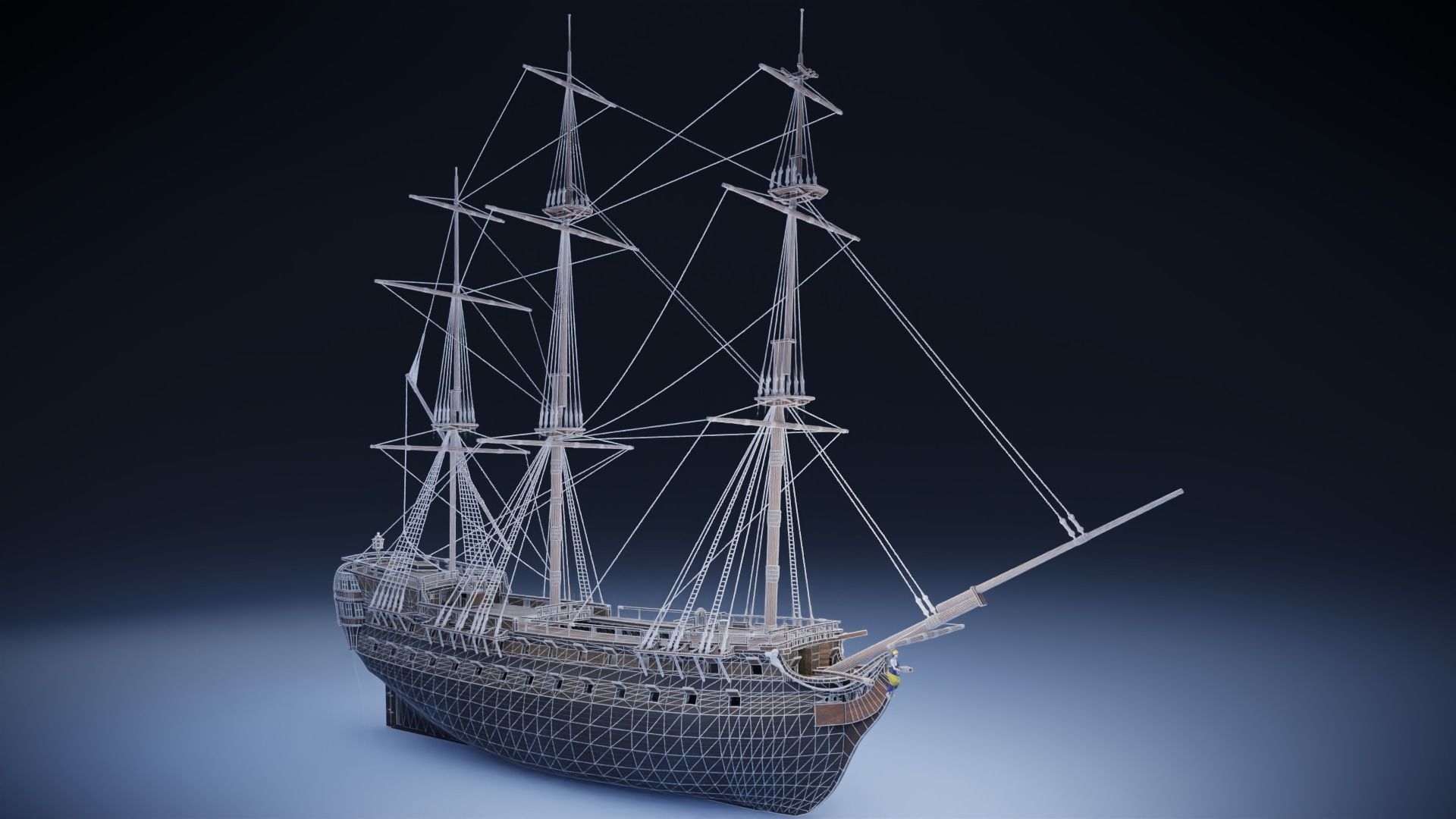 Seventy-four gun ship Low-poly 3D model_32