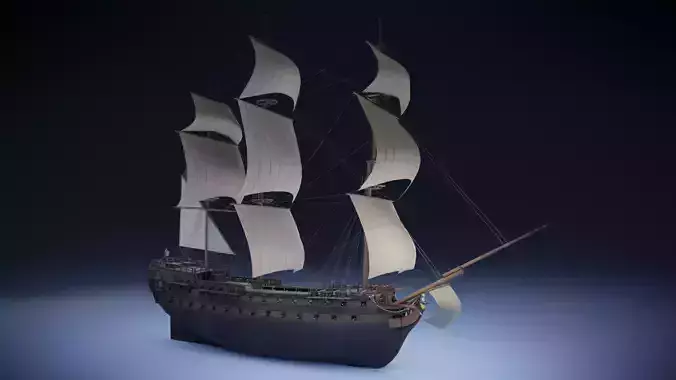 Seventy-four gun ship Low-poly 3D model