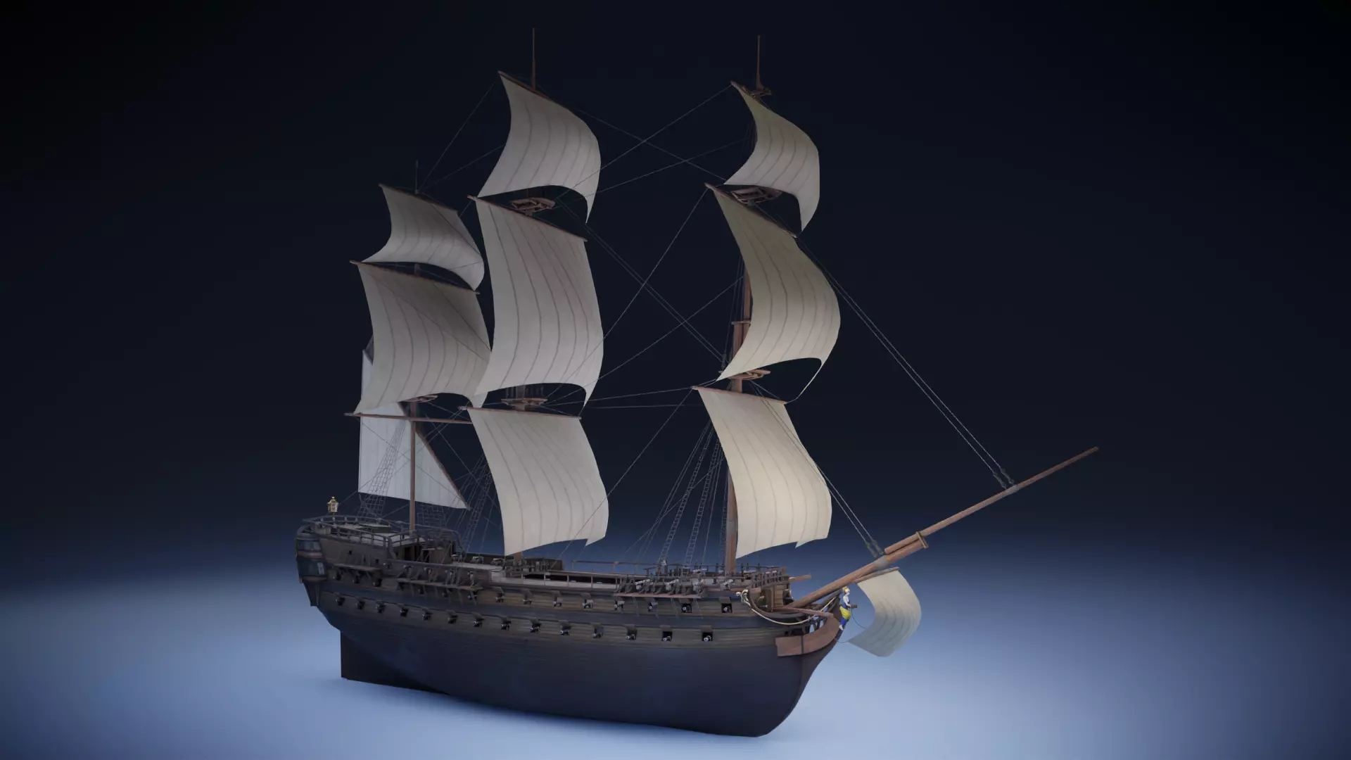 Seventy-four gun ship Low-poly 3D model_0