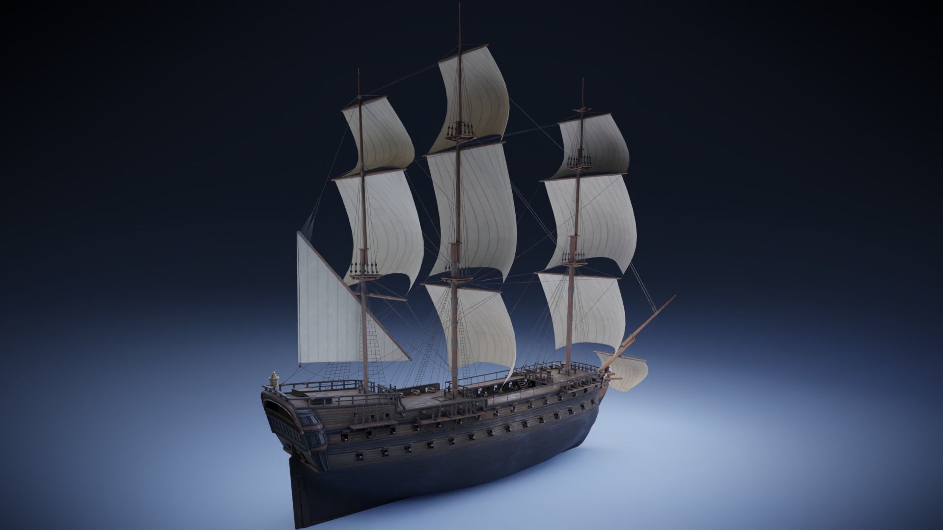 Seventy-four gun ship Low-poly 3D model_9