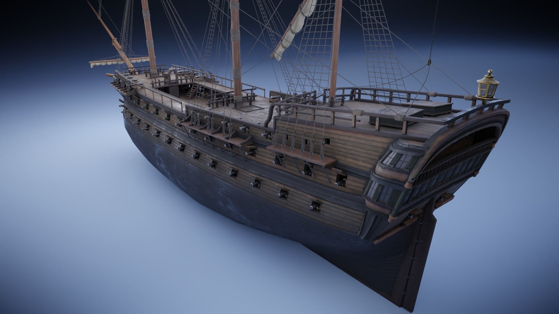 Seventy-four gun ship Low-poly 3D model_13