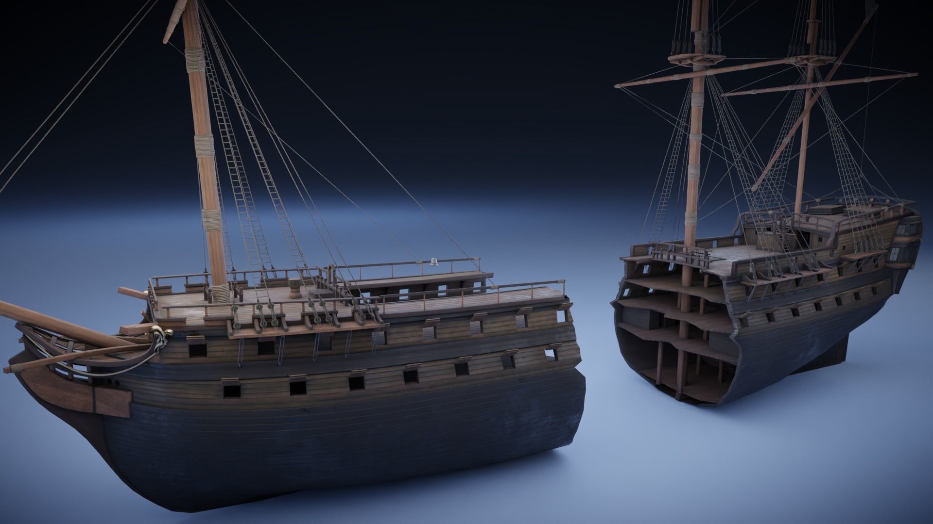 Seventy-four gun ship Low-poly 3D model_6