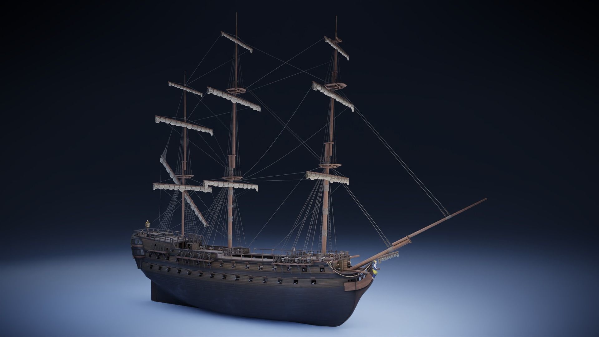 Seventy-four gun ship Low-poly 3D model_5