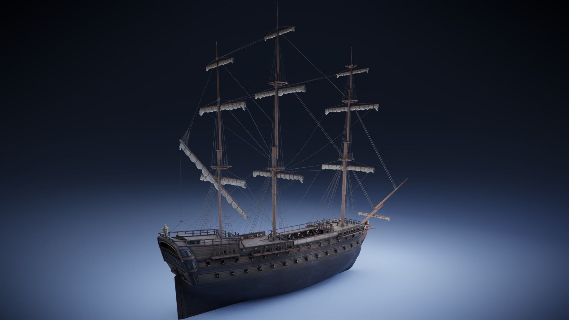 Seventy-four gun ship Low-poly 3D model_11