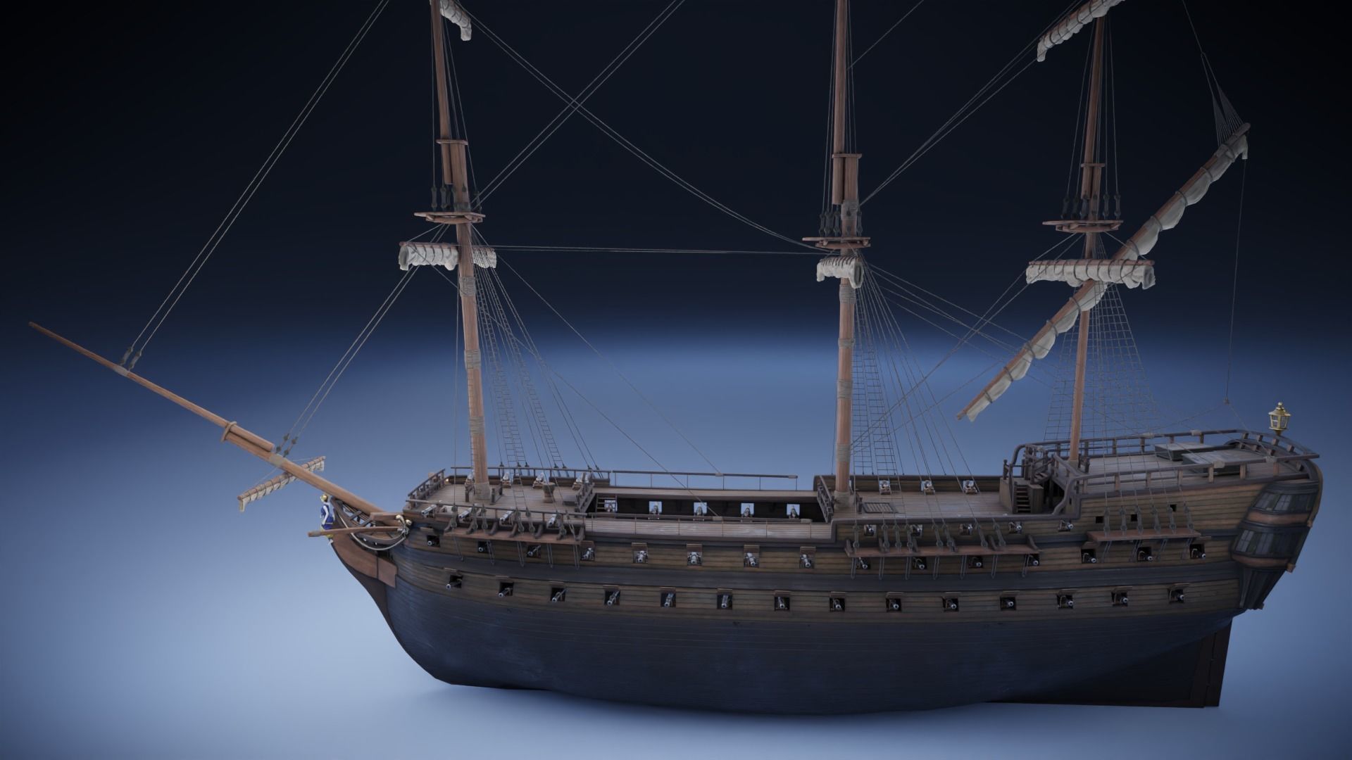 Seventy-four gun ship Low-poly 3D model_15