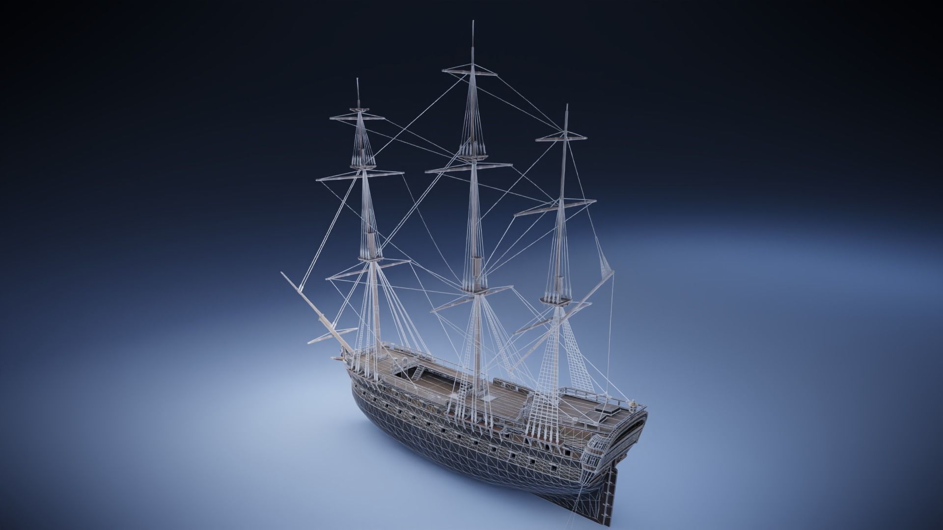 Seventy-four gun ship Low-poly 3D model_33