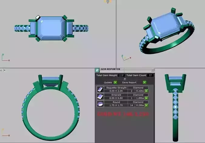 3 stone ring with shank set diamonds baguette 