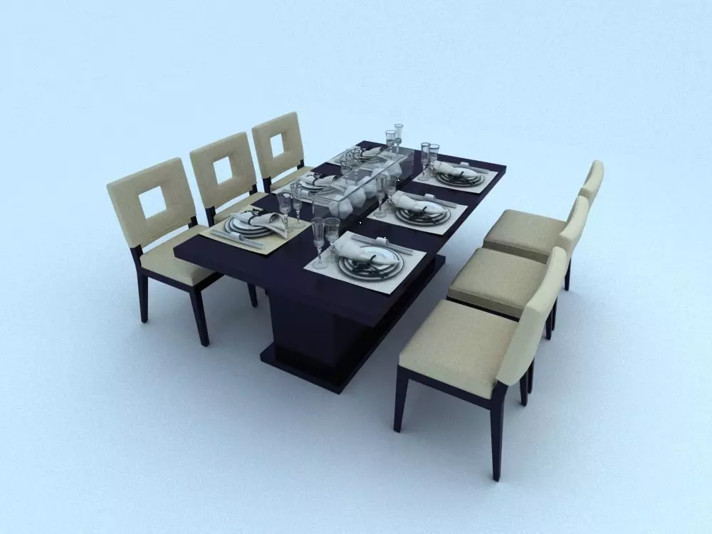 table dining and chairs 3D model_0
