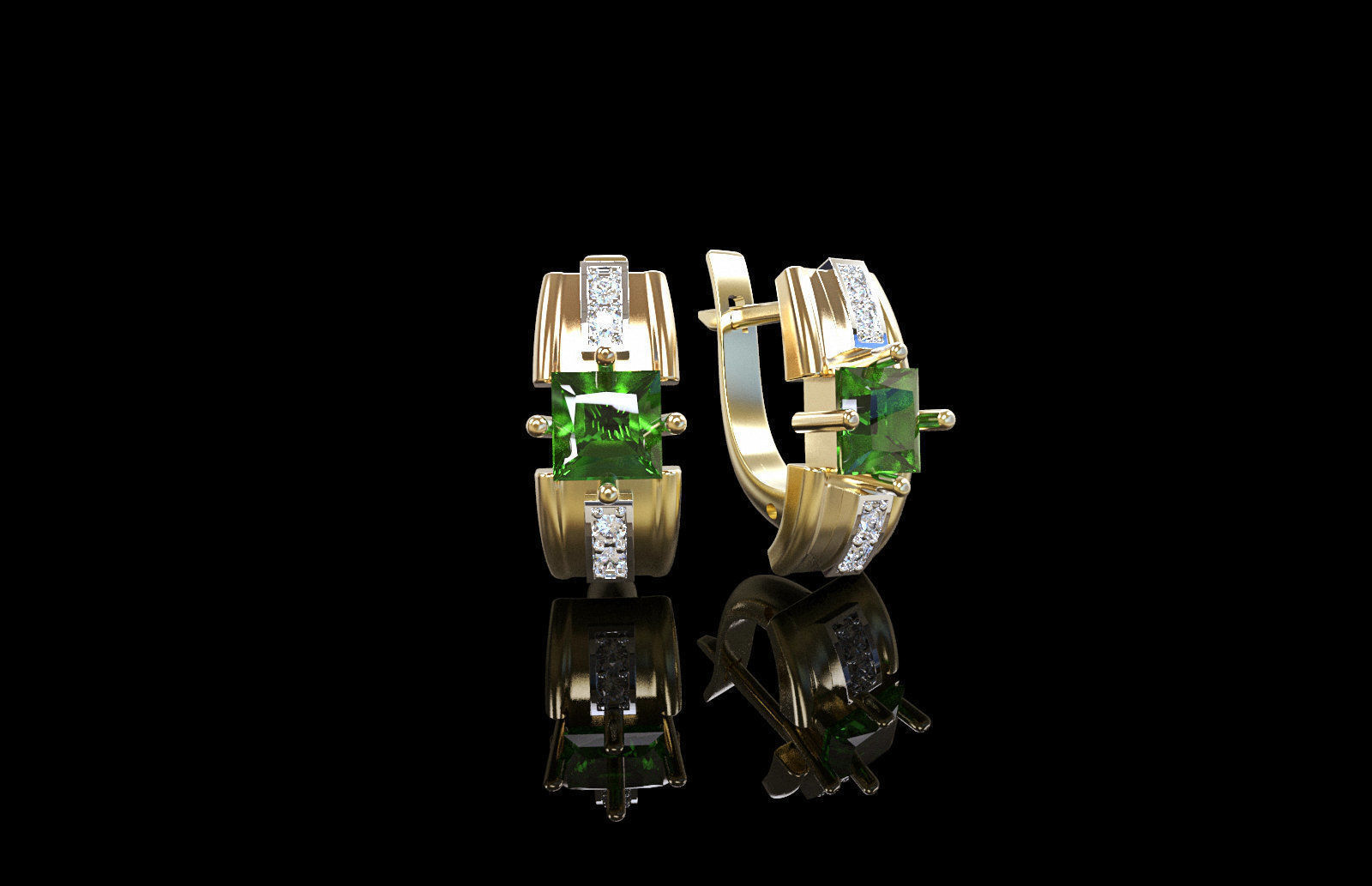 set stylish earrings and ring with emeralds and diamonds 408 3D Model Collection_31