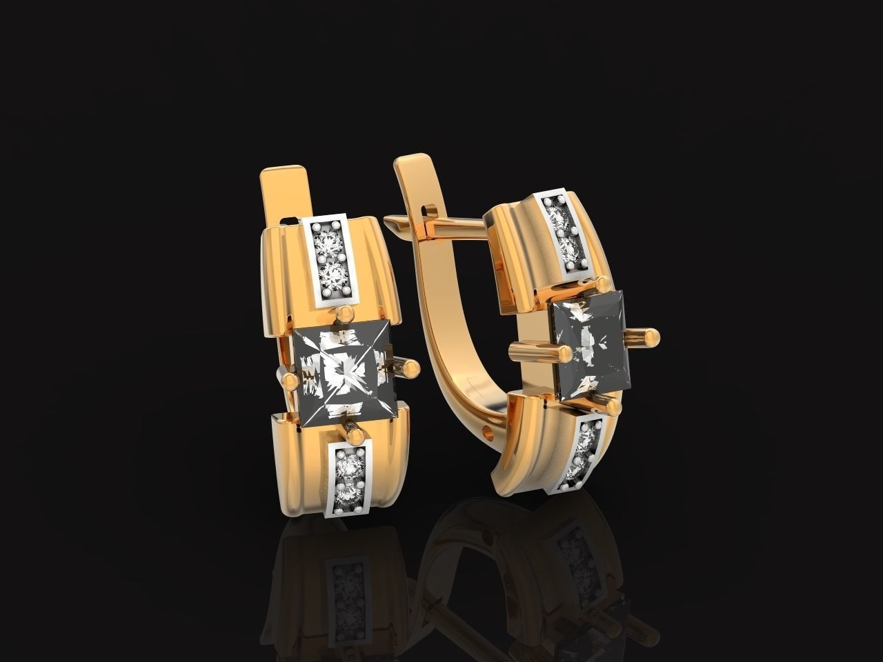 set stylish earrings and ring with emeralds and diamonds 408 3D Model Collection_79