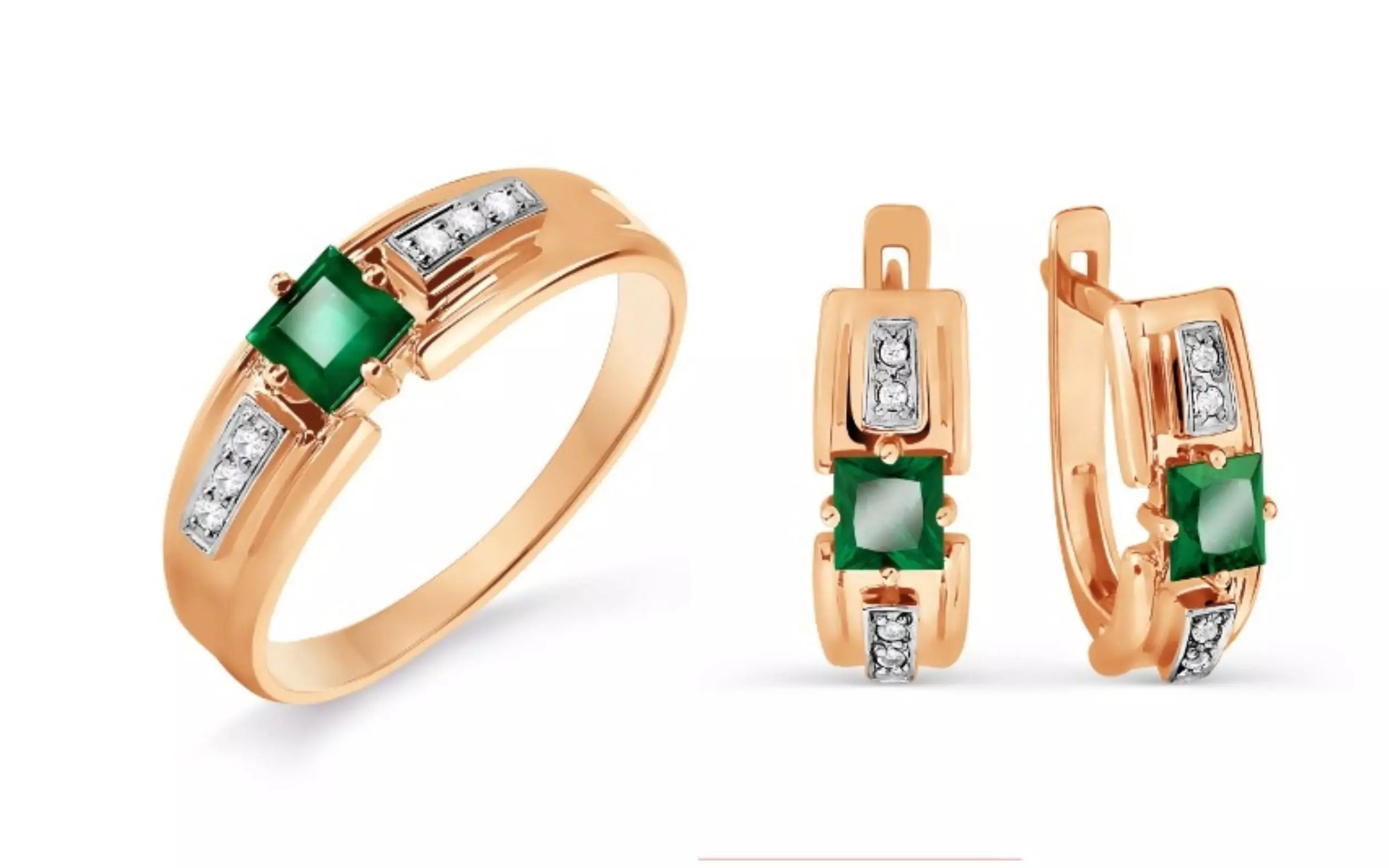 set stylish earrings and ring with emeralds and diamonds 408 3D Model Collection_0