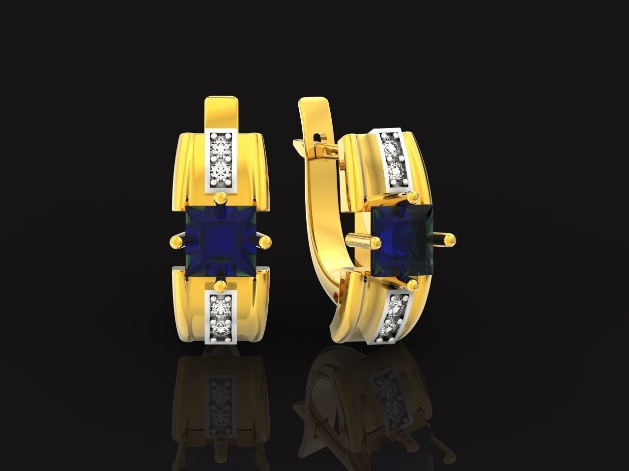 set stylish earrings and ring with emeralds and diamonds 408 3D Model Collection_64