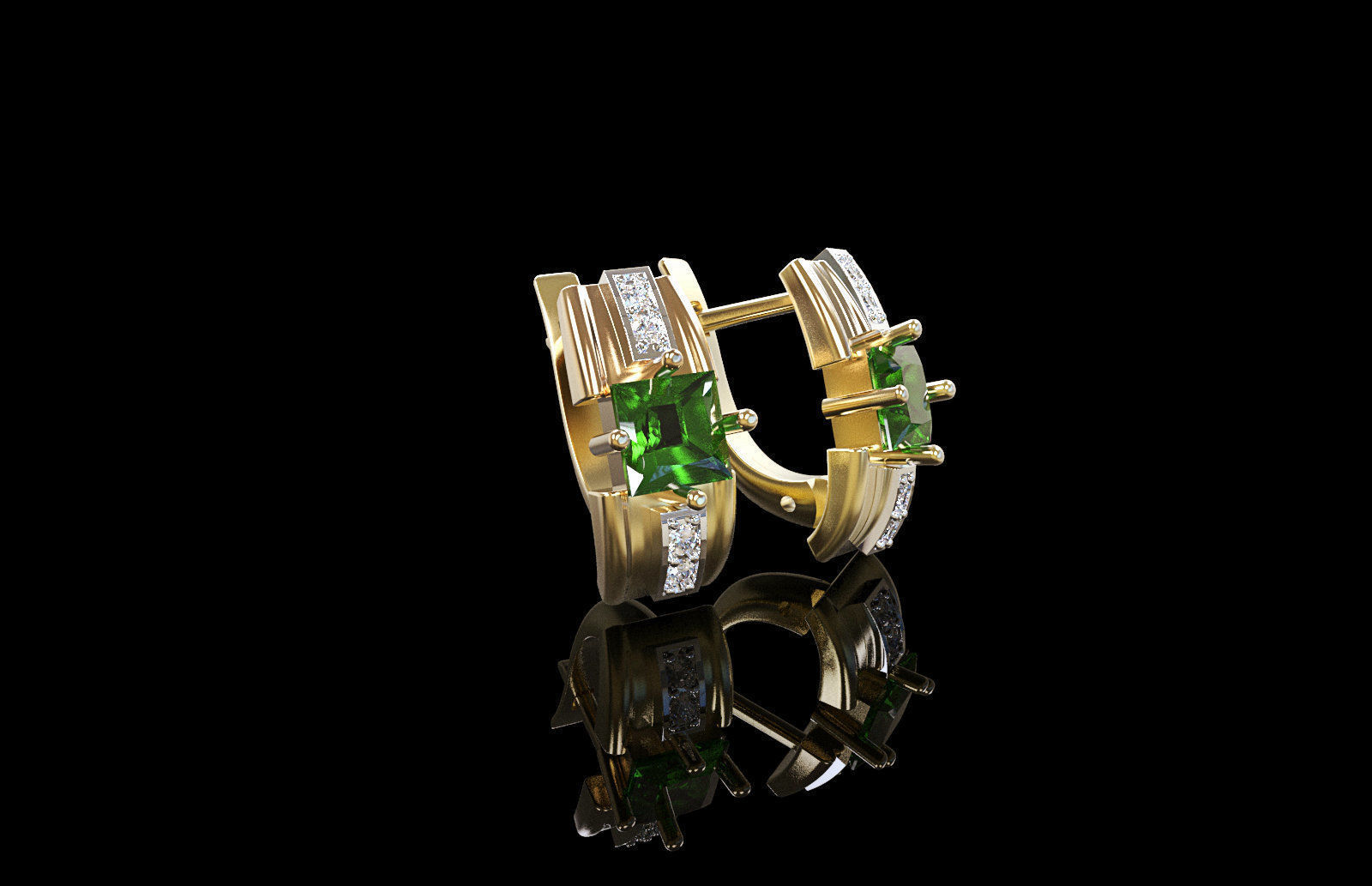 set stylish earrings and ring with emeralds and diamonds 408 3D Model Collection_35