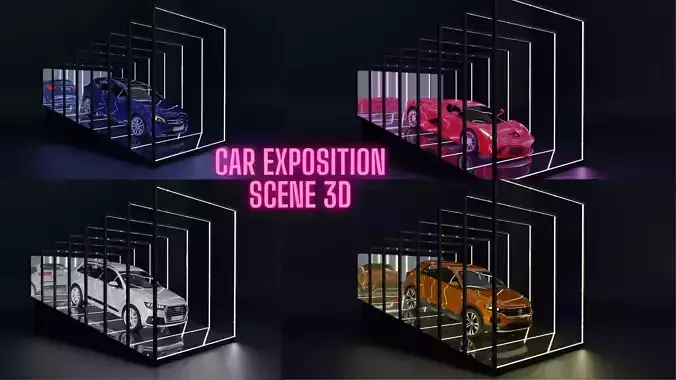 Car Exposition - Showroom Render Scene Low-poly 3D model