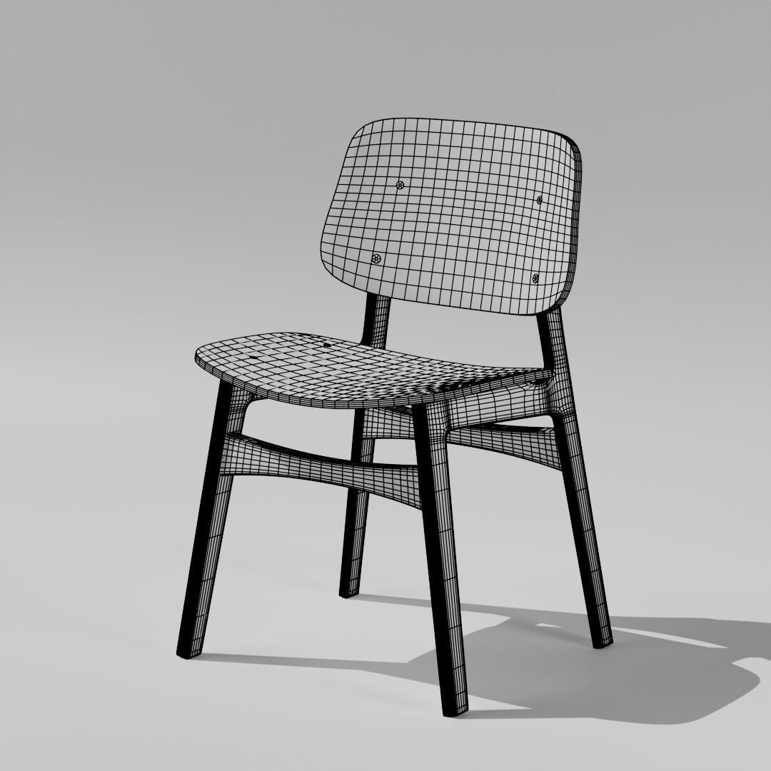 Wooden school chair Free 3D model_3