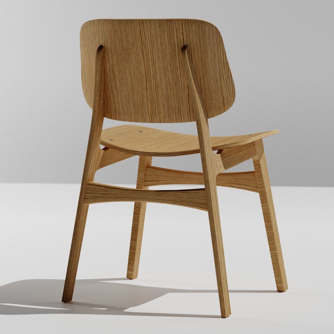 Wooden school chair Free 3D model_2