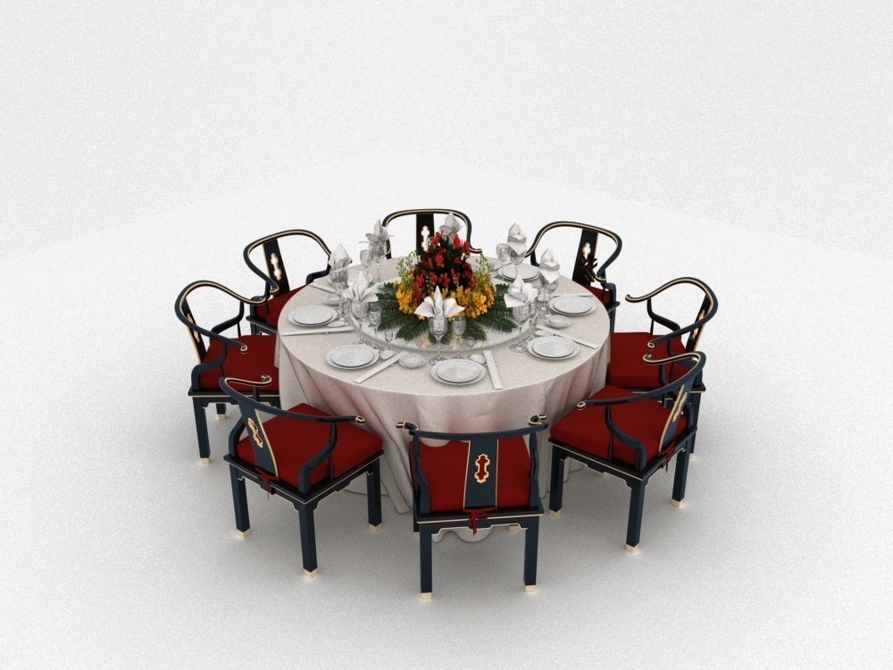 Large banquet round table 3D model_1