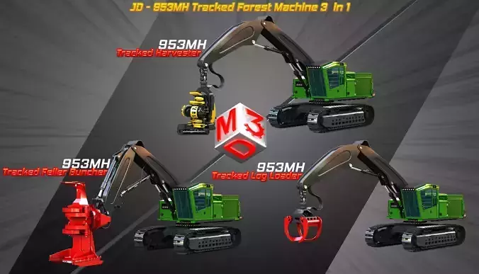 JD - 953MH Tracked Forest Machine 3  in 1 3D Model Collection