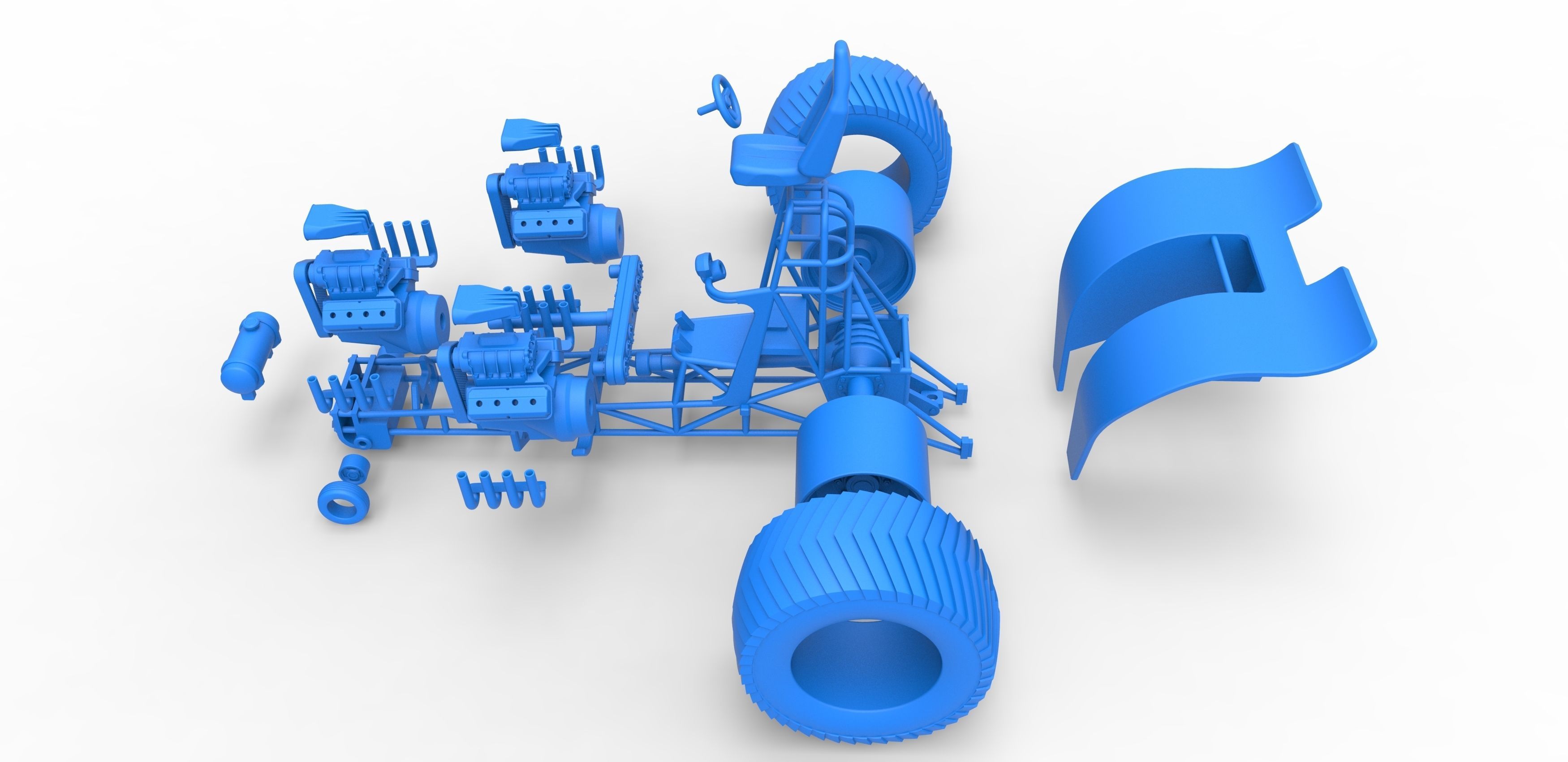 Pulling tractor 3 engines V8 Version 3 Scale 1 to 25 3D print model_34