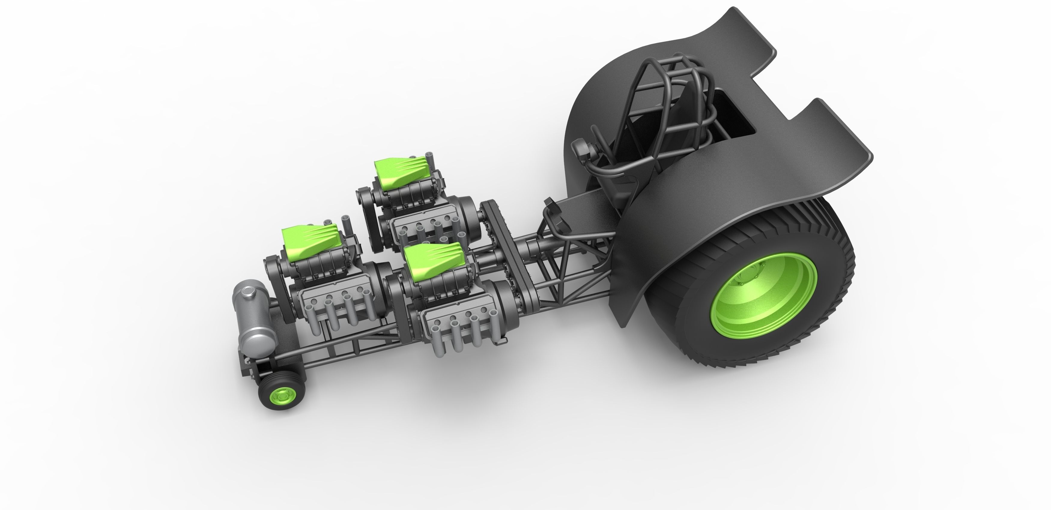 Pulling tractor 3 engines V8 Version 3 Scale 1 to 25 3D print model_3