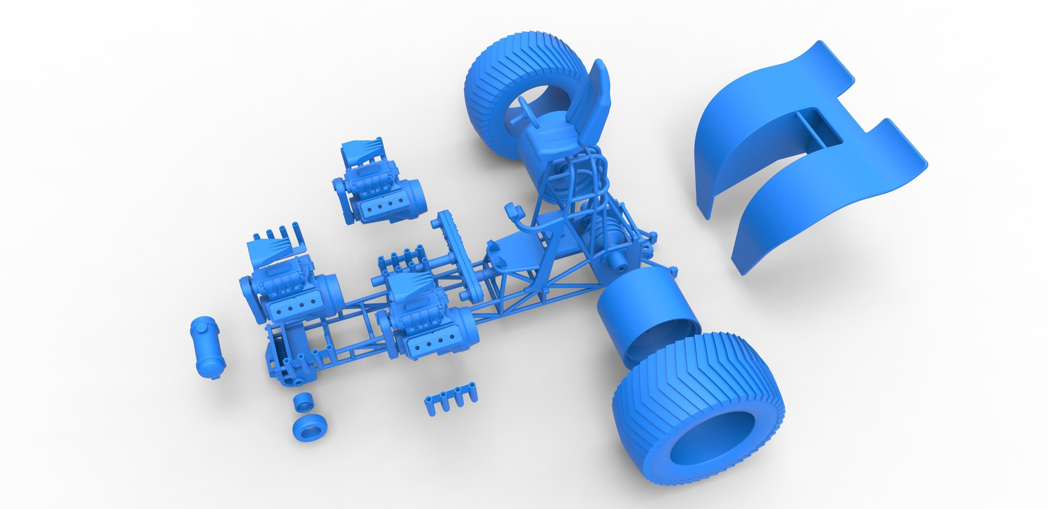 Pulling tractor 3 engines V8 Version 3 Scale 1 to 25 3D print model_30