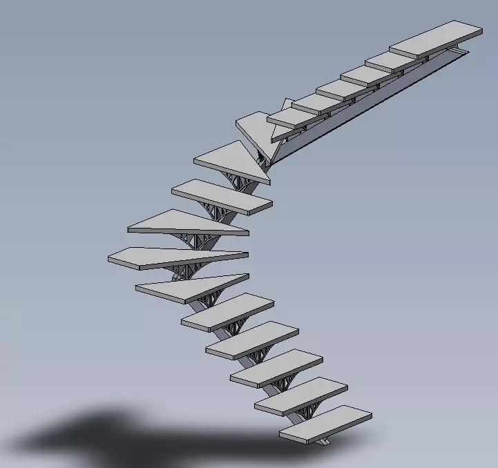 Stairs staircase made of metal and wood 3D model_0