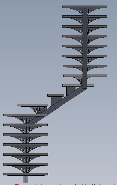 Stairs staircase made of metal and wood 3D model_1