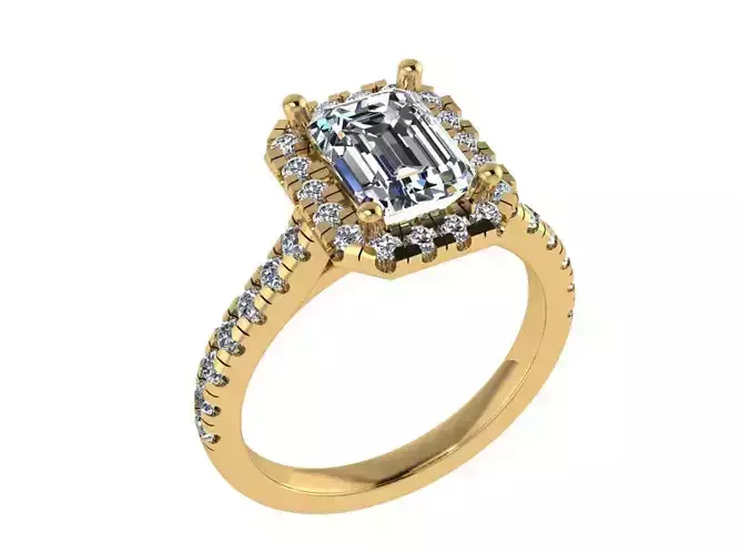 Ring332 emerald cut diamond halo engagement ring gold